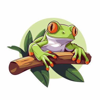 Daldaki kurbağa. Bir çizgi film karakterinin vektör illüstrasyonu.