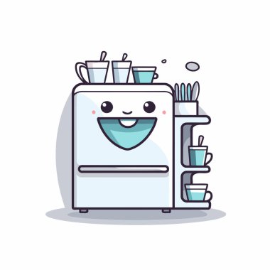 Kahveli komik bir buzdolabı karakteri. vektör illüstrasyonu.