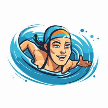 Havuzda yüzen bir yüzücünün vektör çizimi. Yüzme kulübü amblemi.
