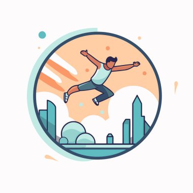 Kaykaycı havada zıplıyor. Düz biçimli vektör illüstrasyonu