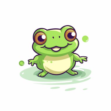 Beyaz arka planda kurbağa çizgi film karakteri. Şirin hayvan vektör illüstrasyonu.