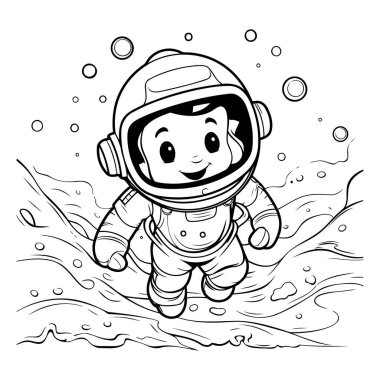 Çocuklar için boyama kitabı: Sudaki astronot. Vektör illüstrasyonu