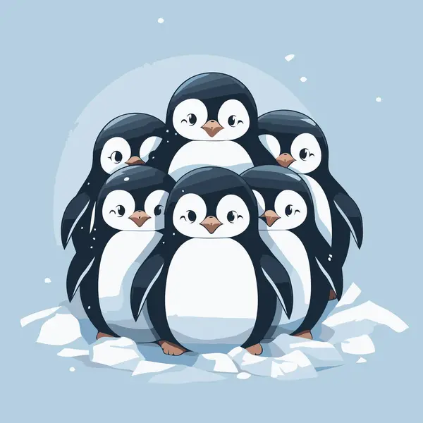 Nette Pinguin Familie Steht Auf Dem Eis Vektorillustration — Stockvektor