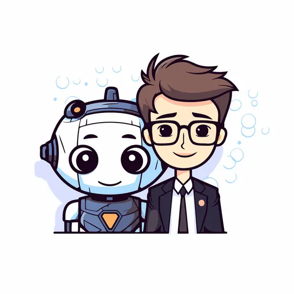 Robot Man Cute Cartoon Character Vector Illustration — Stock Vector