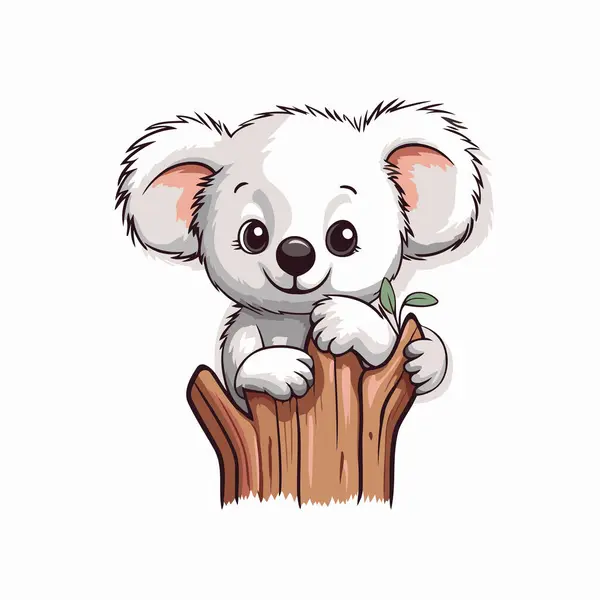 Söt Koala Med Växt Ett Träd Vektorillustration — Stock vektor