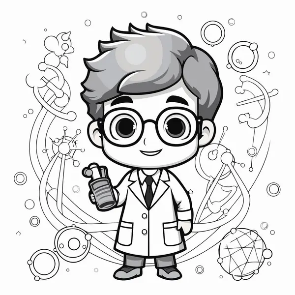 Scientist Boy Cartoon Science Theme Vector Illustration Graphic Design — Stock Vector