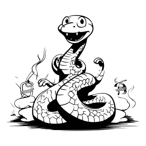 Illustration Einer Schlange Mit Einer Teekanne Auf Weißem Hintergrund — Stockvektor