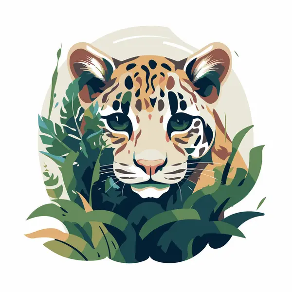 Jaguar Dans Jungle Illustration Vectorielle Sur Fond Blanc — Image vectorielle