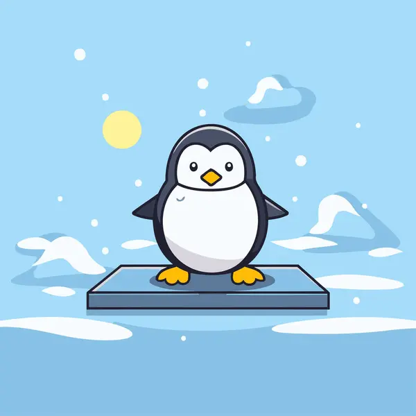 Cute Penguin Standing Ice Cartoon Vector Illustration — Stock Vector