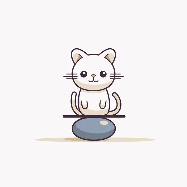 Cute Cat Sitting Zen Stone Vector Illustration — Stock Vector