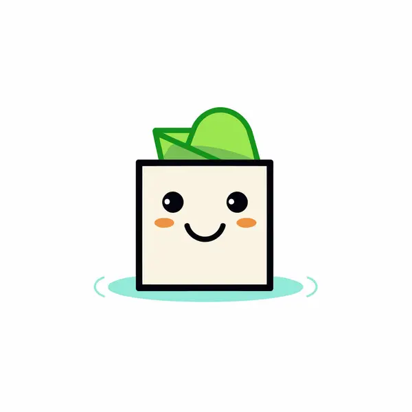 Personagem Desenho Animado Feliz Bonito Com Folha Verde Caixa Ilustração — Vetor de Stock