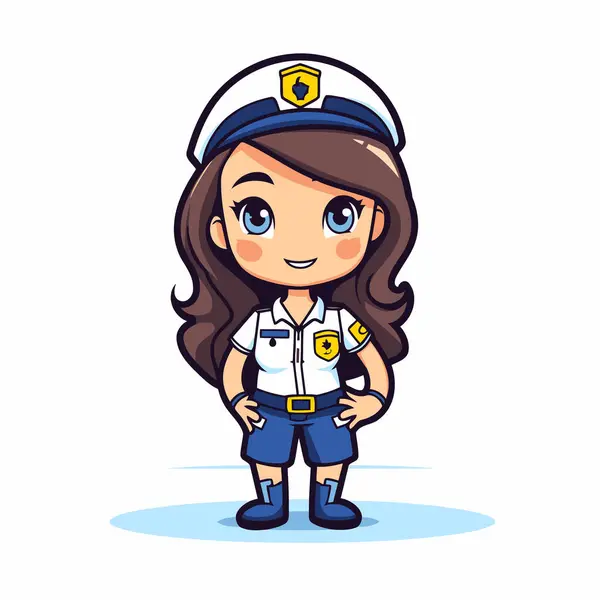 Cute Little Girl Dressed Police Officer Vector Illustration — Stock Vector
