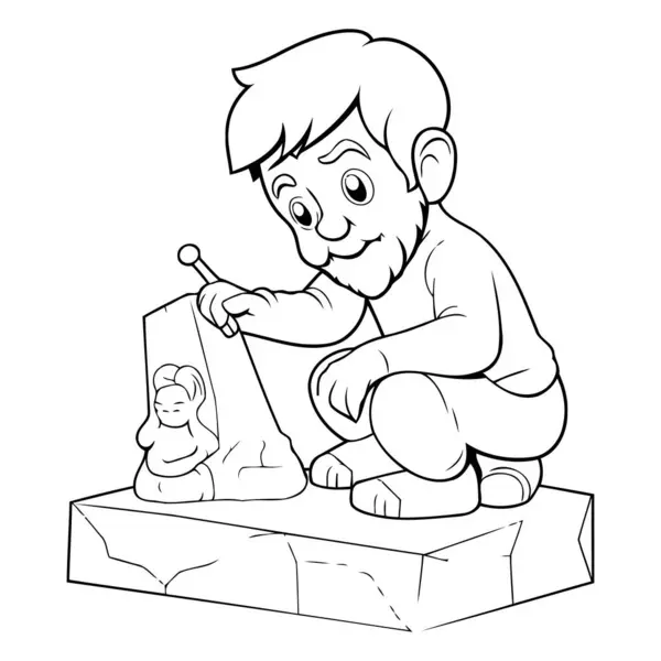 石で遊んでいる少年 子供のための絵本のページ — ストックベクタ