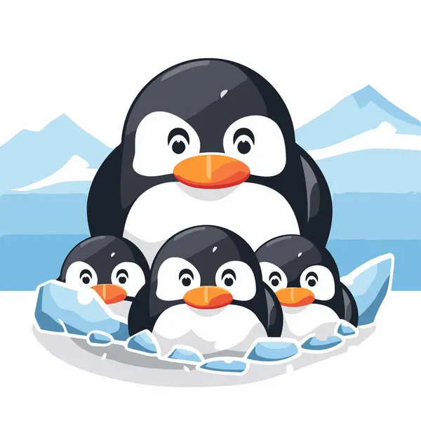 Nette Pinguinfamilie Auf Dem Eisberg Zeichentrickvektorillustration — Stockvektor