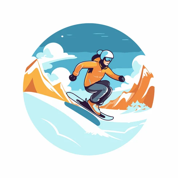 Snowboarder Jumping Mountains Vector Illustration Cartoon Style — Stock Vector