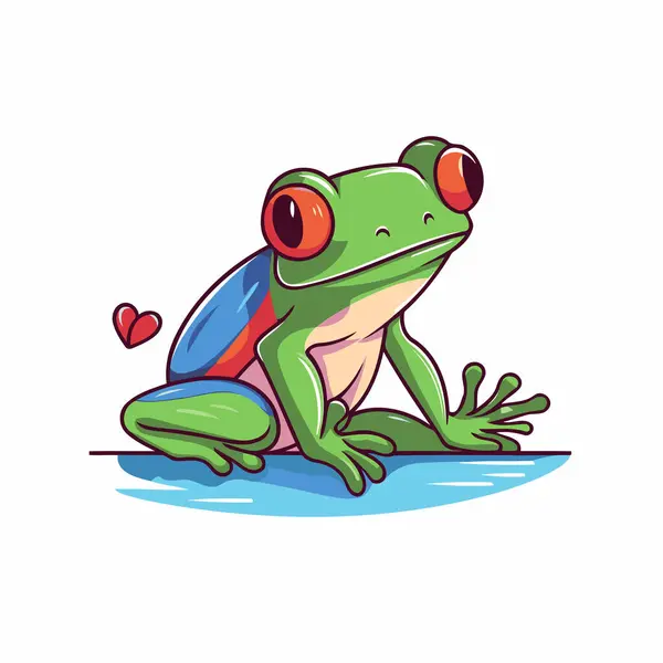 Cute Cartoon Frog Vector Illustration Isolated White Background — Stock Vector