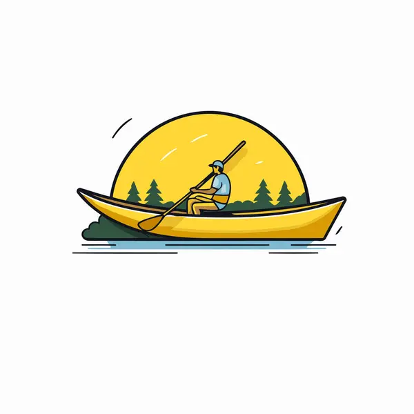 Pescador Num Barco Lago Ilustração Vetorial — Vetor de Stock