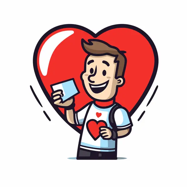 男と心臓ベクターのイラスト付きバレンタインデーカード — ストックベクタ
