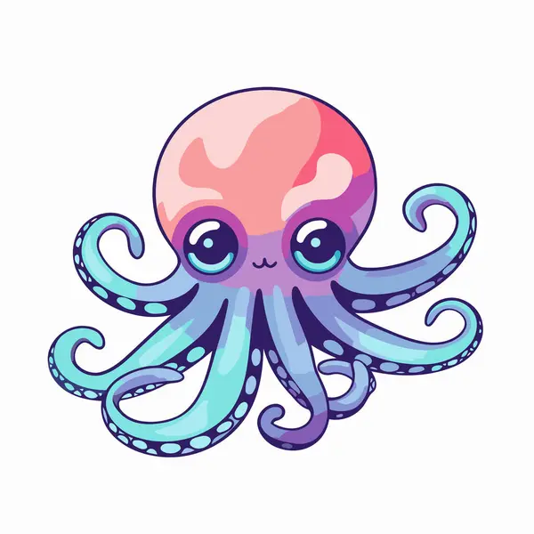 Cute Cartoon Octopus Vector Illustration Isolated White Background — Stock Vector