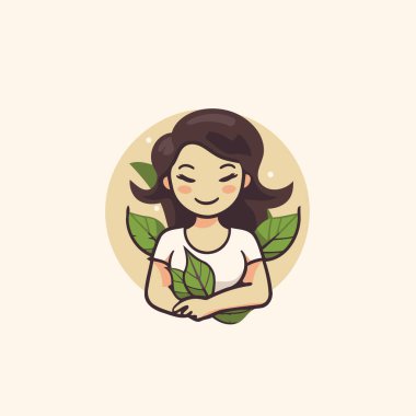 Yeşil yapraklı bir kızın Avatar 'ı. Çizgi film tarzında vektör illüstrasyonu