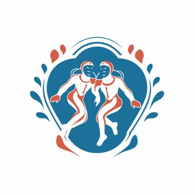 Kalkan şeklinde iki kişi. Beyaz arkaplanda vektör illüstrasyonu.