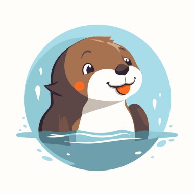 Suda yüzen sevimli su samuru. Vektör illüstrasyonu.