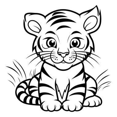 Beyaz arka planda sevimli çizgi film kaplanı. Tasarımınız için vektör illüstrasyonu