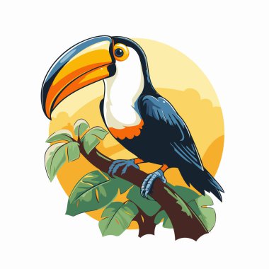 Tukan ormandaki bir dalda oturuyor. Vektör illüstrasyonu