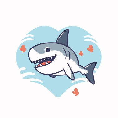 Aşık köpekbalığı. Sevimli çizgi film karakteri. Vektör illüstrasyonu.