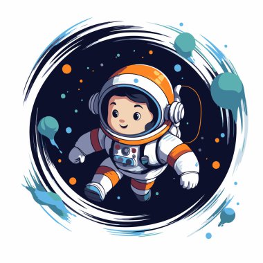 Yıldızlı arkaplan vektör illüstrasyon grafik tasarımı ile uzayda astronot