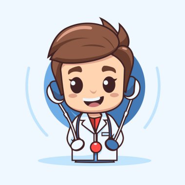 Steteskoplu doktor. Çizgi film karakteri, karakter çizimi, grafik tasarımı..