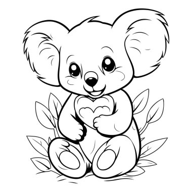 Yürekli şirin bir koala. Boyama kitabı için Vektör illüstrasyonu.
