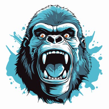 Grunge mürekkebi sıçramış goril kafası. Vektör illüstrasyonu.