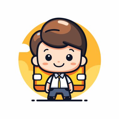 Takım elbiseli şirin bir çocuk. Vektör düz çizgi film illüstrasyonu.