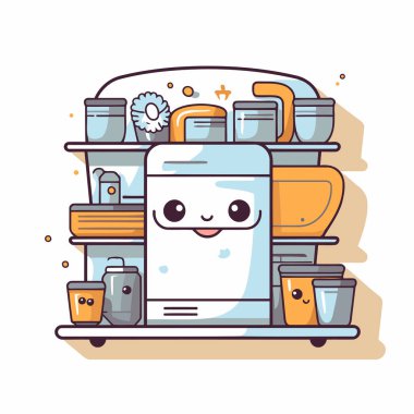 Mutfak gereçleri ve çatal bıçakları şirin çizgi film vektör illüstrasyon grafik tasarımı