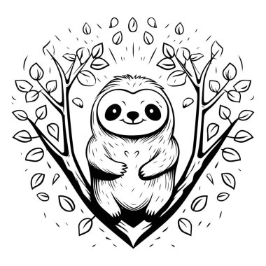 Kalp şeklinde şirin bir çizgi film tembel hayvanı. Boyama kitabı için Vektör illüstrasyonu.