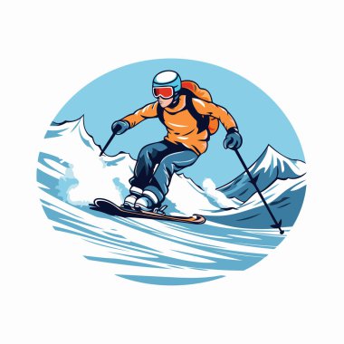 Snowboardcu yokuş aşağı kayıyor. Aşırı kış sporu. Vektör illüstrasyonu.
