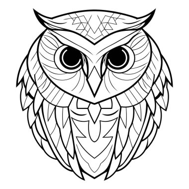 Baykuş. Yetişkinler için boyama kitabı. Siyah ve beyaz vektör çizimi.