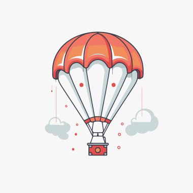 Paraşüt ikonu. Beyaz arkaplanda düz doğrusal illüstrasyon.