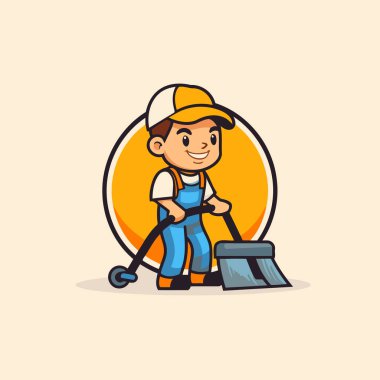 Temizlik işçisi çizgi film karakteri çizimi. Temizlik şirketi logosu tasarımı.