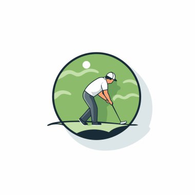 Golf kulübü logosu. Delikteki golf oyuncusunun vektör illüstrasyonu.