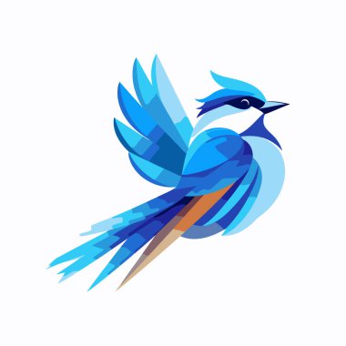 Beyaz arka planda mavi kuş. Düz biçimli vektör illüstrasyonu.