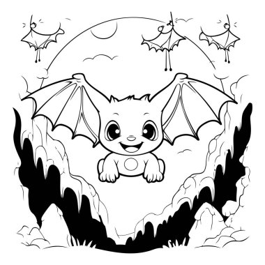 Siyah ve Beyaz Çizgi Film Boyama Kitabı için Sevimli Yarasa Hayvan Karakteri