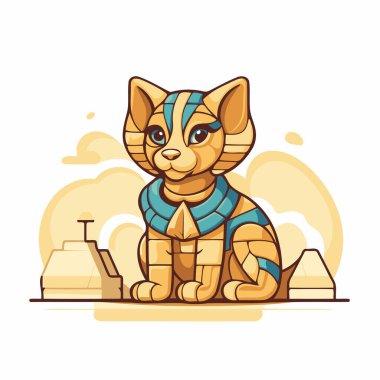 Şirin çizgi roman Mısırlı kedi. Düz bir şekilde vektör illüstrasyonu.