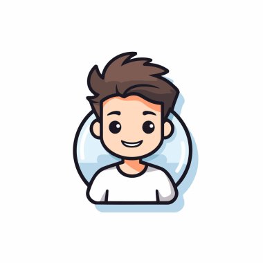 Yuvarlak cam top içindeki sevimli çocuk çizgi film karakteri. Vektör illüstrasyonu.