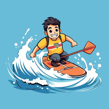 Man riding on a wakeboard. Vector illustration in cartoon style. clipart