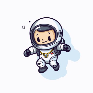 Uzayda sevimli bir astronot. Beyaz arkaplanda çizgi film vektör çizimi.