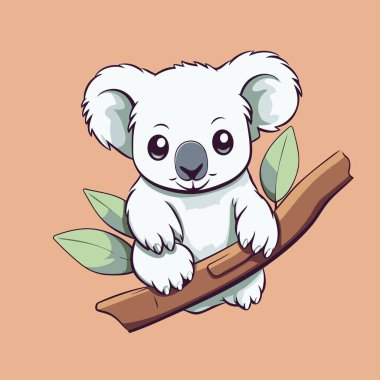 Yaprakları olan tatlı bir koala. Vektör illüstrasyonu.