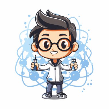 Test tüpü karakterli bilim adamı vektör çizim grafik tasarımı.