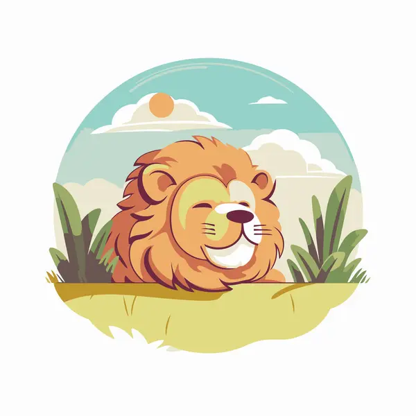Lion Grass Vector Illustration Wild Animal — Stock Vector